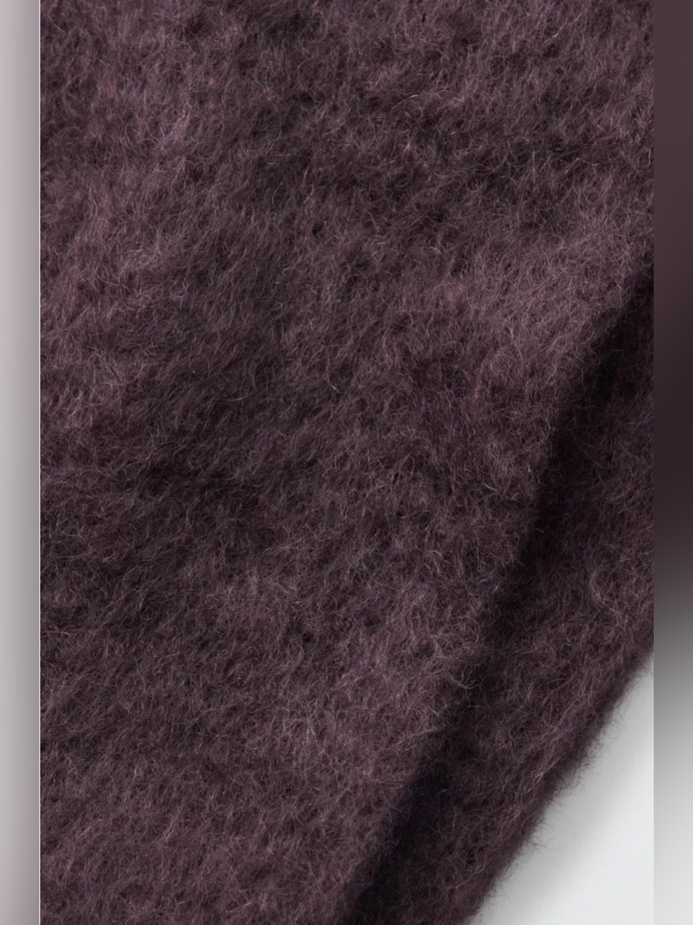 COS mohair wool fringed brushed scarf burgundy deep plum chunky oversized fuzzy - Picture 11 of 14